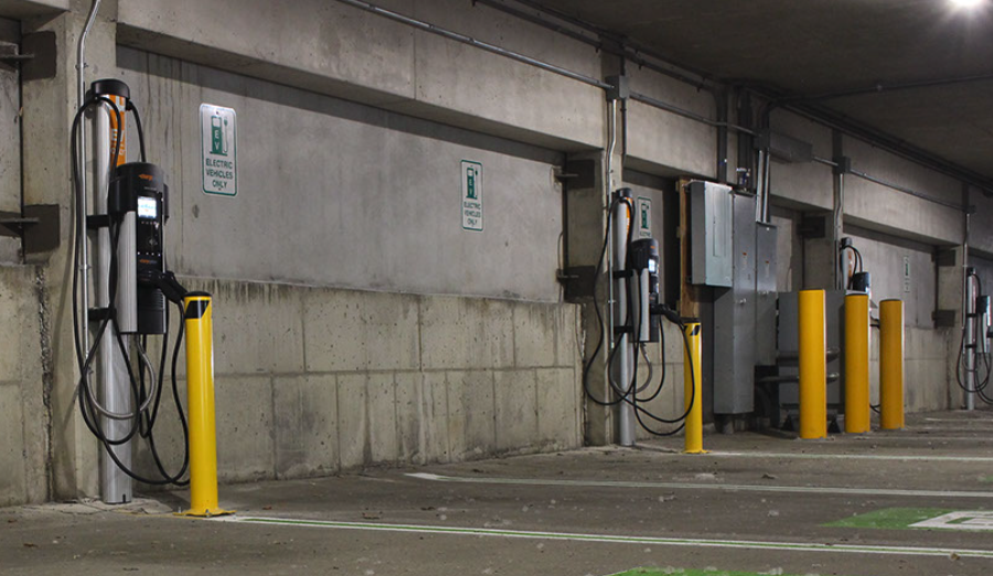 EV charging stations installed at new parking garage