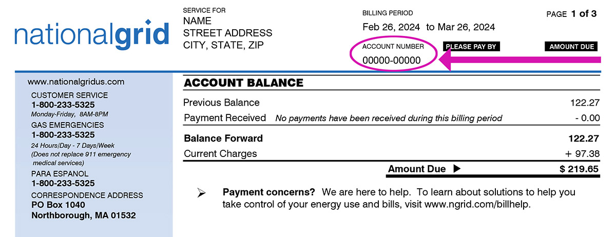 example of bill with account number