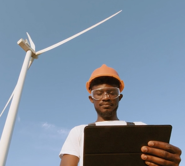 Man standing at windmill