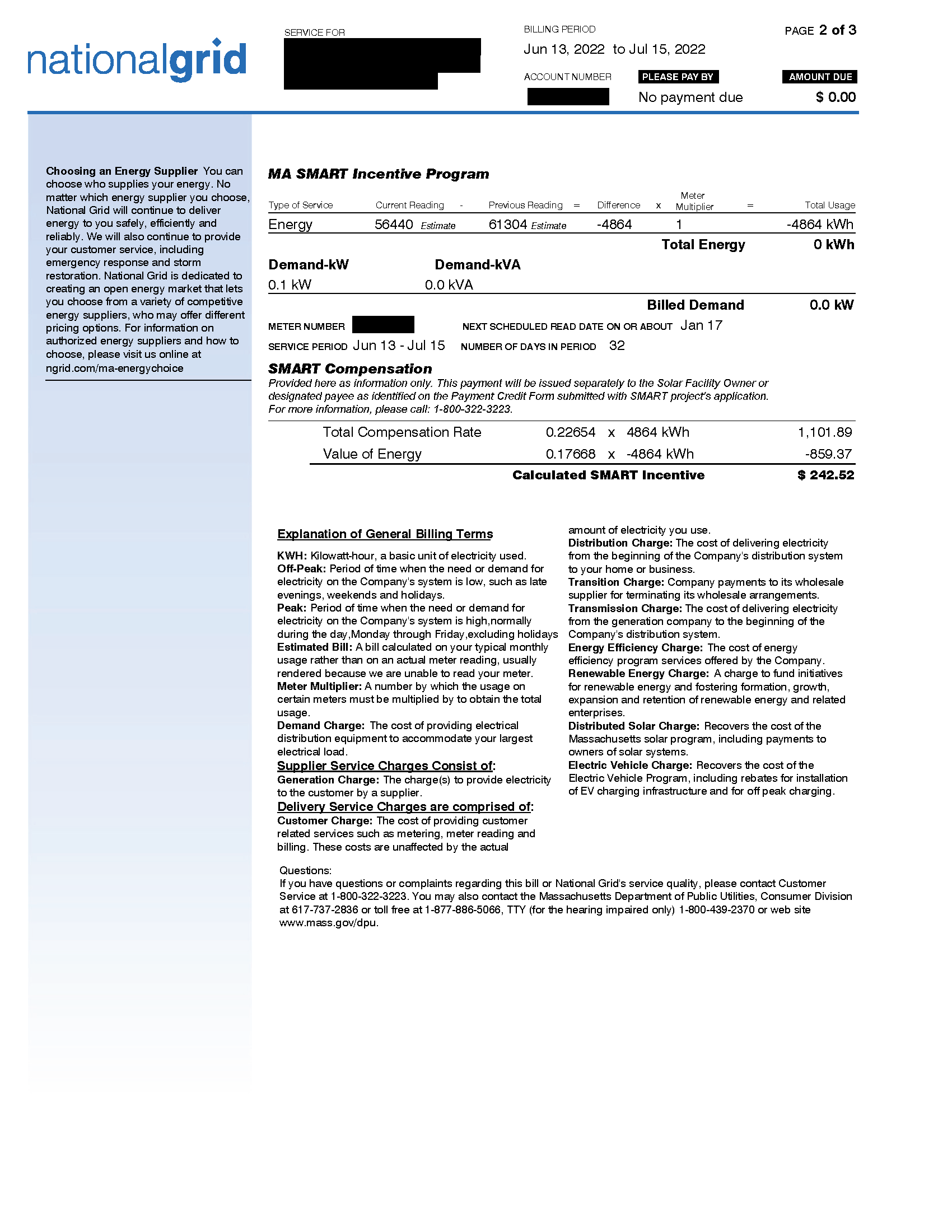 MA SMART Qualifying Facility Behind the Meter Bill   - Page Two